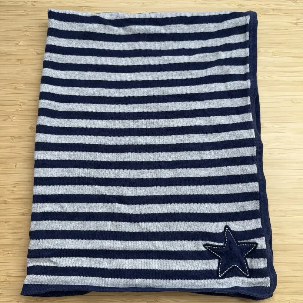 Carters Baby Security Blanket Blue Gray Stripes Star Lovey 100% Cotton